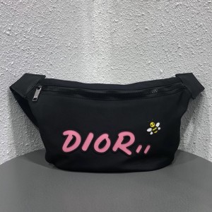 디올x카우스 2019 캔버스&레더 남여공용 벨트백,DIOB0302,23cm,블랙(핑크)